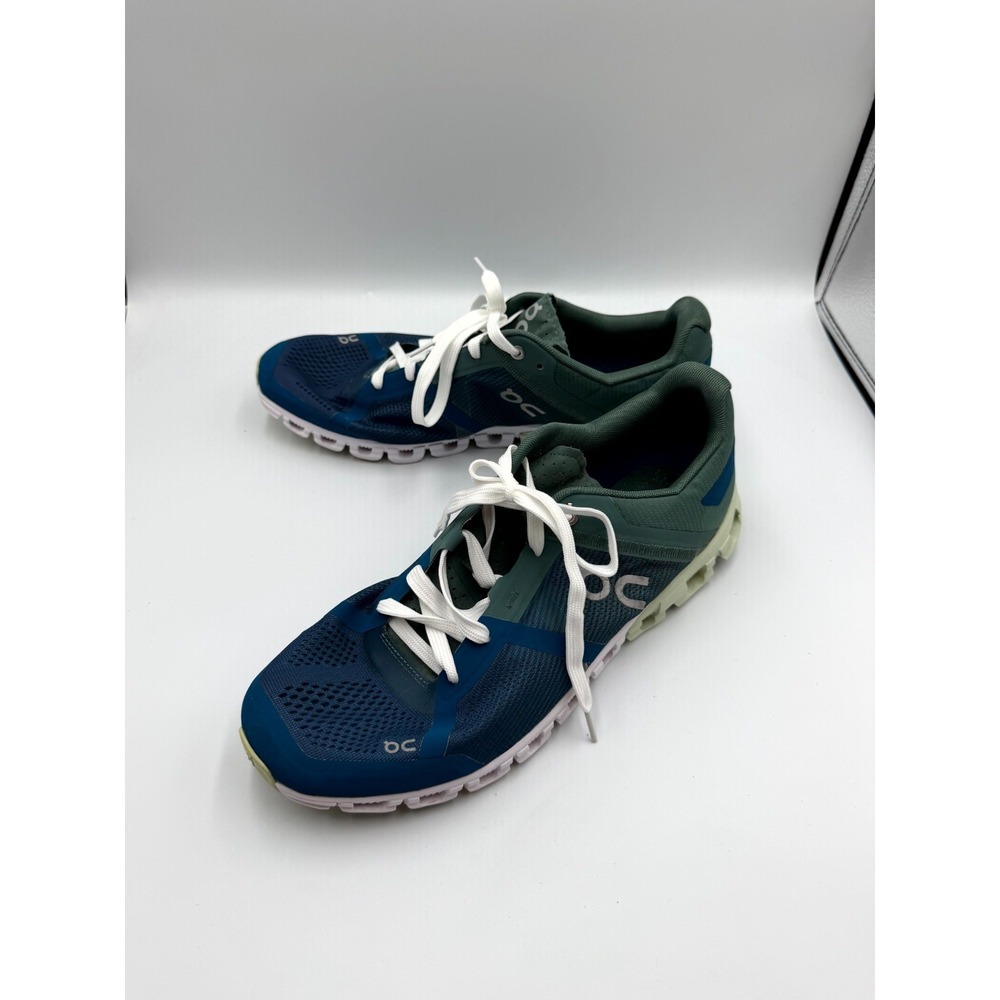 On Cloudflow Mens US 11 Athletic Sneakers Blue Green Mesh Lace Up Running Shoes